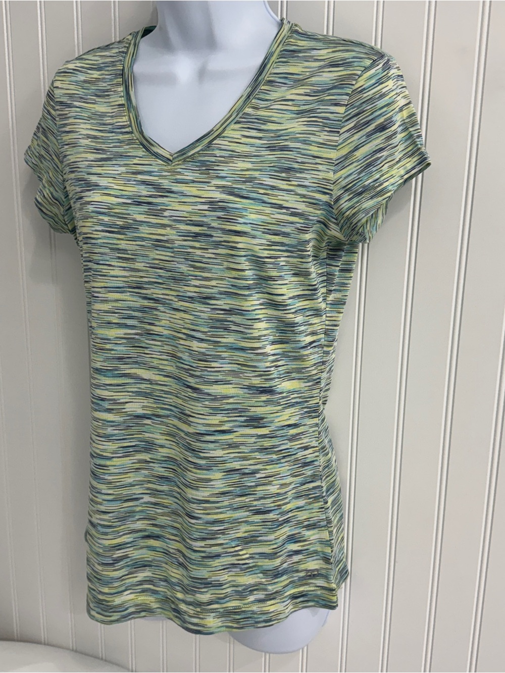 Spalding V-Neck Short Sleeve Tee in Green and Blue Space-Dye